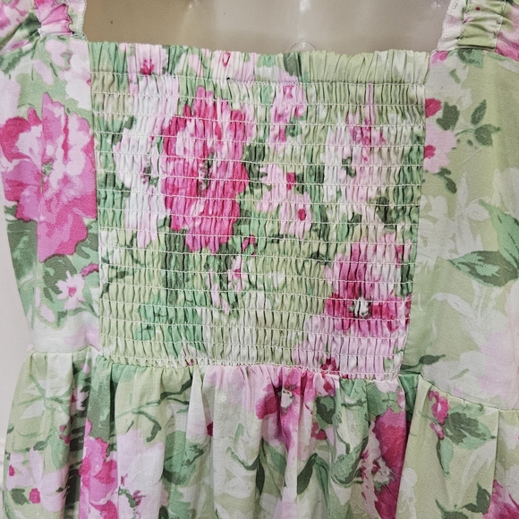 TORRID Pink/Green MultiColor Floral Ruffle Strap Sundress,Size 0 (Large 12) - Picture 8 of 16